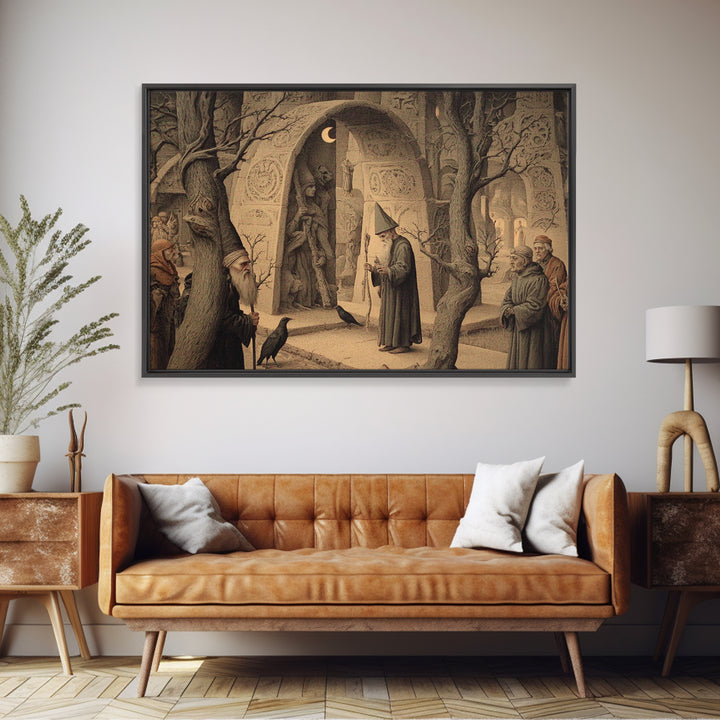 The Stone-Circle Spirit, Medieval Grotesque Art, Landscape Wall Art, Gothic Horror Wall Art, Framed Canvas Print, Halloween Wall Art