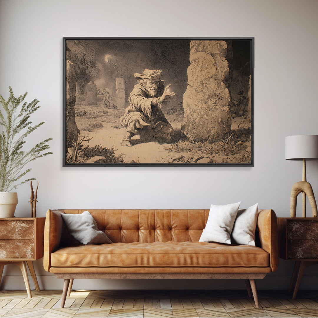 The Stone-Circle Spirit, Northern Renaissance Horror, Landscape Wall Art, Dark Fantasy Wall Art, Canvas Print, Halloween Wall Art