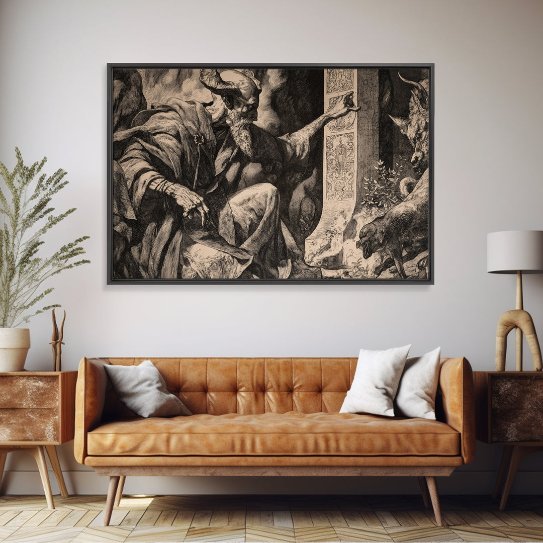 The Stone-Circle Spirit, Renaissance Engraving Art, Landscape Wall Art, Macabre Wall Art, Canvas Print, Halloween Wall Art