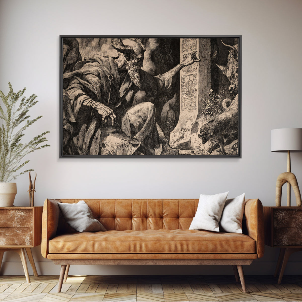 The Stone-Circle Spirit, Renaissance Engraving Art, Landscape Wall Art, Macabre Wall Art, Canvas Print, Halloween Wall Art