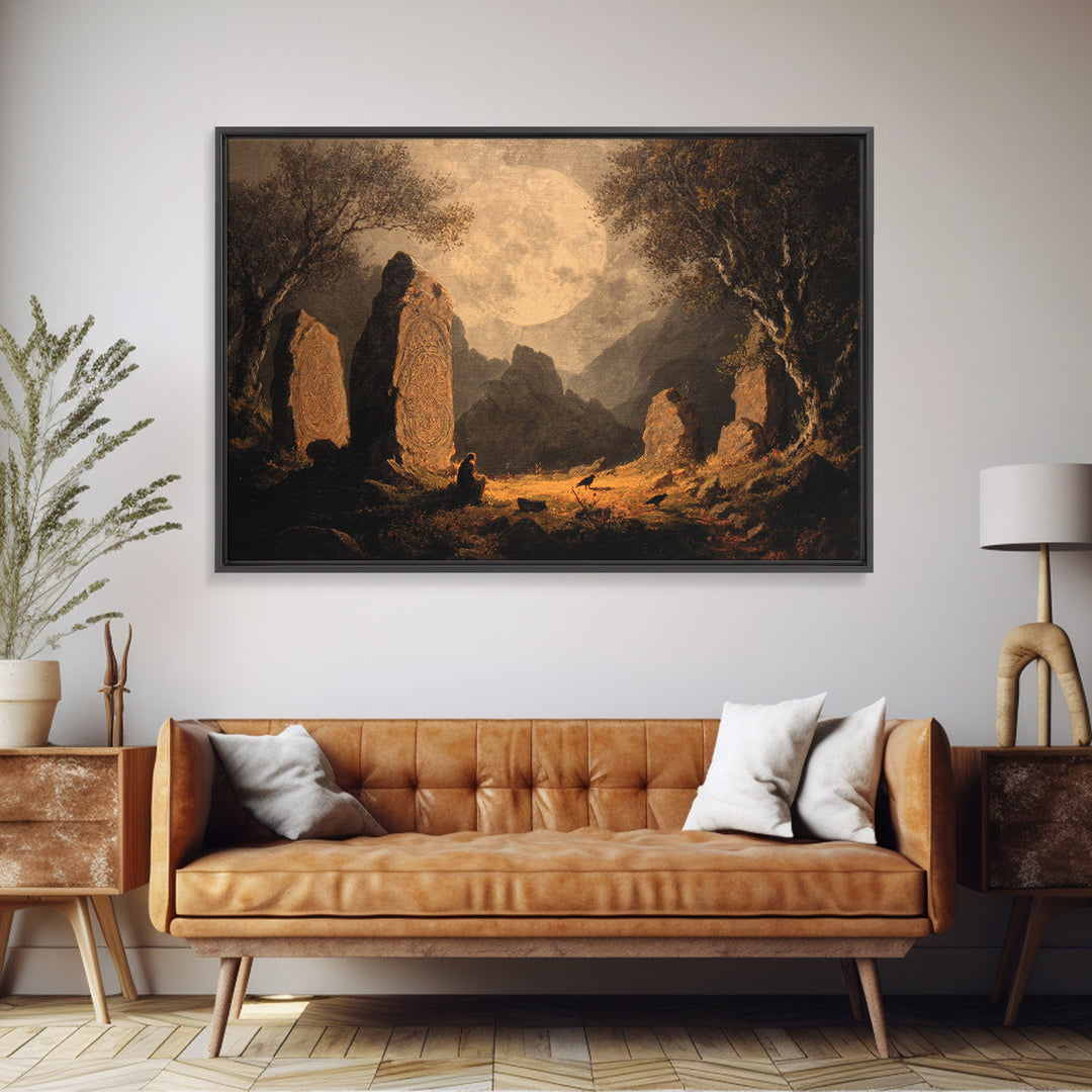 The Stone-Circle Spirit, Baroque Witchcraft Art, Landscape Wall Art, Gothic Horror Wall Art, Framed Canvas Print, Halloween Wall Art