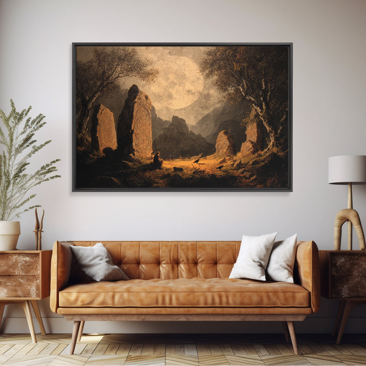 The Stone-Circle Spirit, Baroque Witchcraft Art, Landscape Wall Art, Gothic Horror Wall Art, Framed Canvas Print, Halloween Wall Art