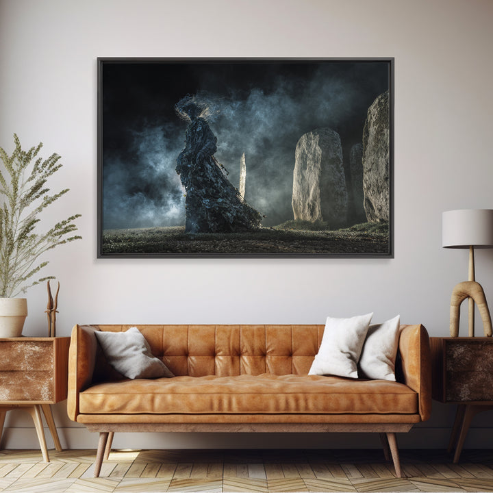 The Stone-Circle Spirit, Visionary Gothic Art, Landscape Wall Art, Dark Fantasy Wall Art, Canvas Print, Halloween Wall Art