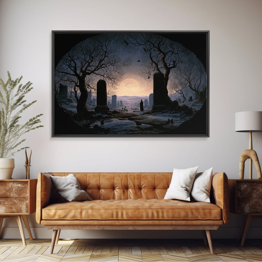The Stone-Circle Spirit, Romantic Gothic Landscape, Landscape Wall Art, Dark Halloween Decor, Canvas Print, Halloween Wall Art