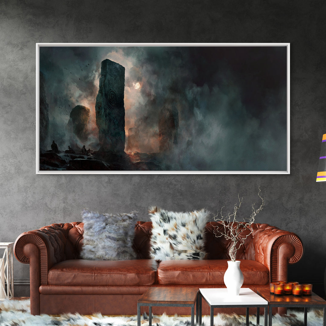 The Stone-Circle Spirit, Apocalyptic Romantic Art, Wide Panoramic Art, Gothic Horror Wall Art, Canvas Print, Halloween Wall Art
