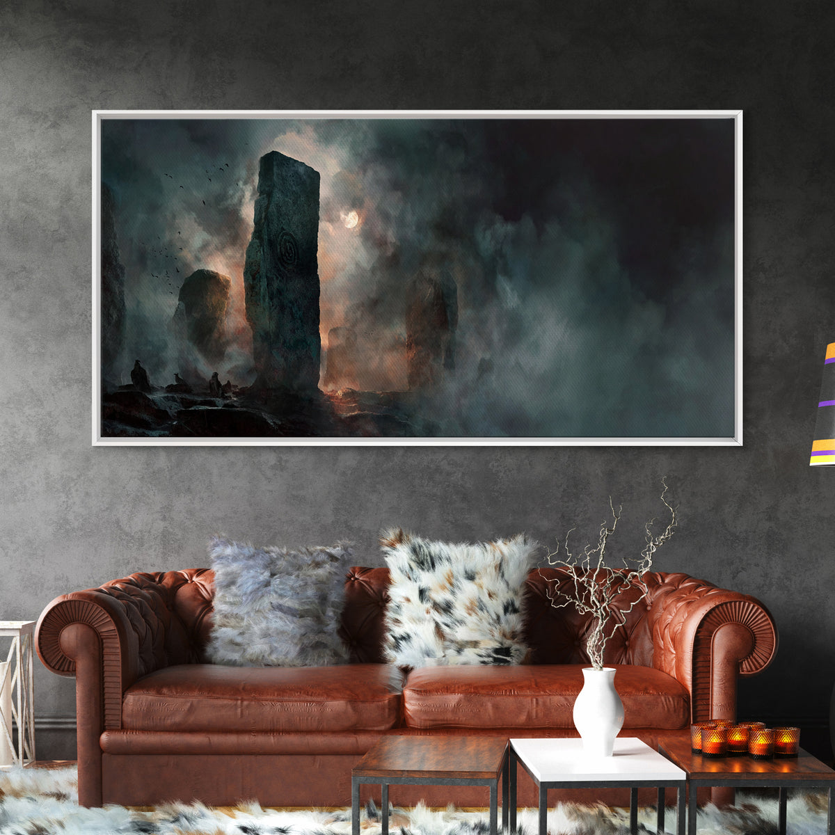 The Stone-Circle Spirit, Apocalyptic Romantic Art, Wide Panoramic Art, Gothic Horror Wall Art, Canvas Print, Halloween Wall Art