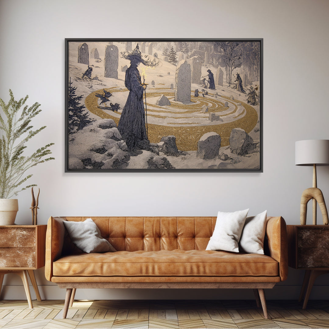 The Stone-Circle Spirit, Symbolist Death Art, Landscape Wall Art, Dark Halloween Decor, Canvas Print, Halloween Wall Art