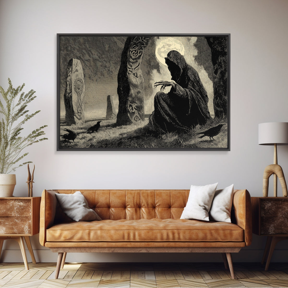 The Stone-Circle Spirit, Expressionist Nightmare Art, Landscape Wall Art, Macabre Wall Art, Framed Canvas Print, Halloween Wall Art