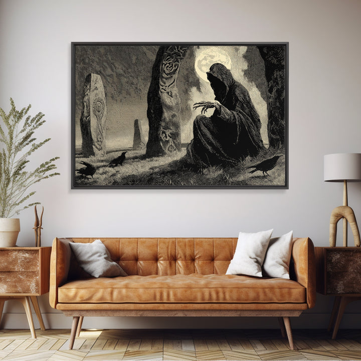 The Stone-Circle Spirit, Expressionist Nightmare Art, Landscape Wall Art, Macabre Wall Art, Framed Canvas Print, Halloween Wall Art