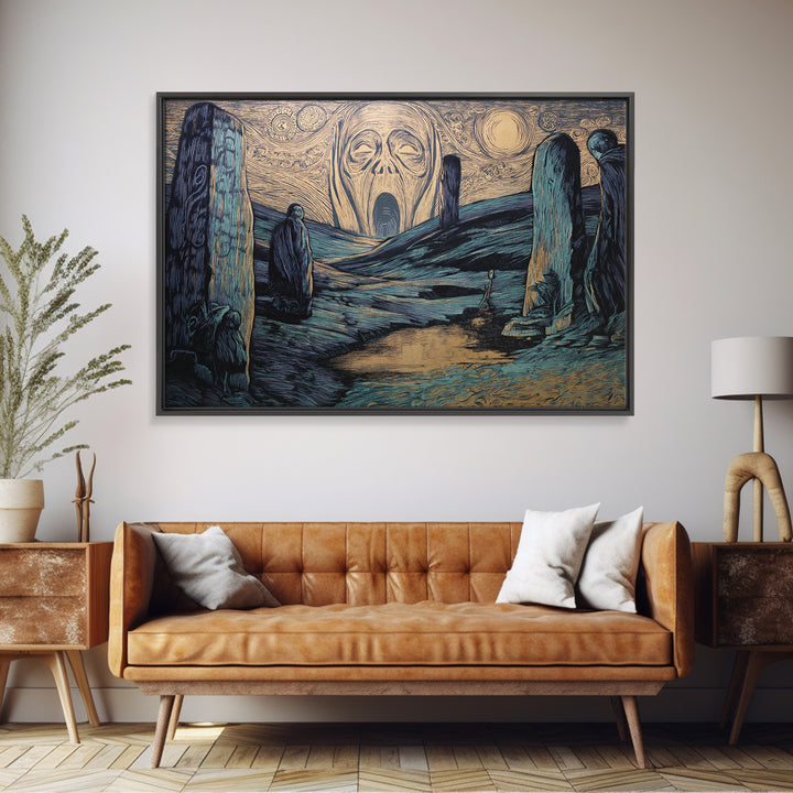 The Stone-Circle Spirit, Expressionist Gothic Art, Landscape Wall Art, Macabre Wall Art, Canvas Print, Halloween Wall Art