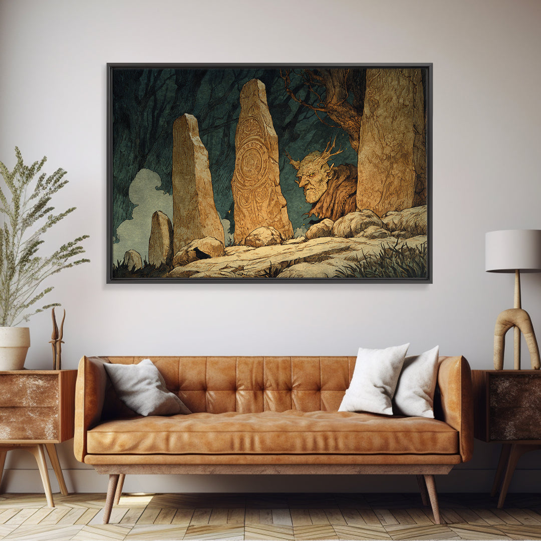 The Stone-Circle Spirit, Gothic Storybook Art, Landscape Wall Art, Gothic Horror Wall Art, Canvas Print, Halloween Wall Art