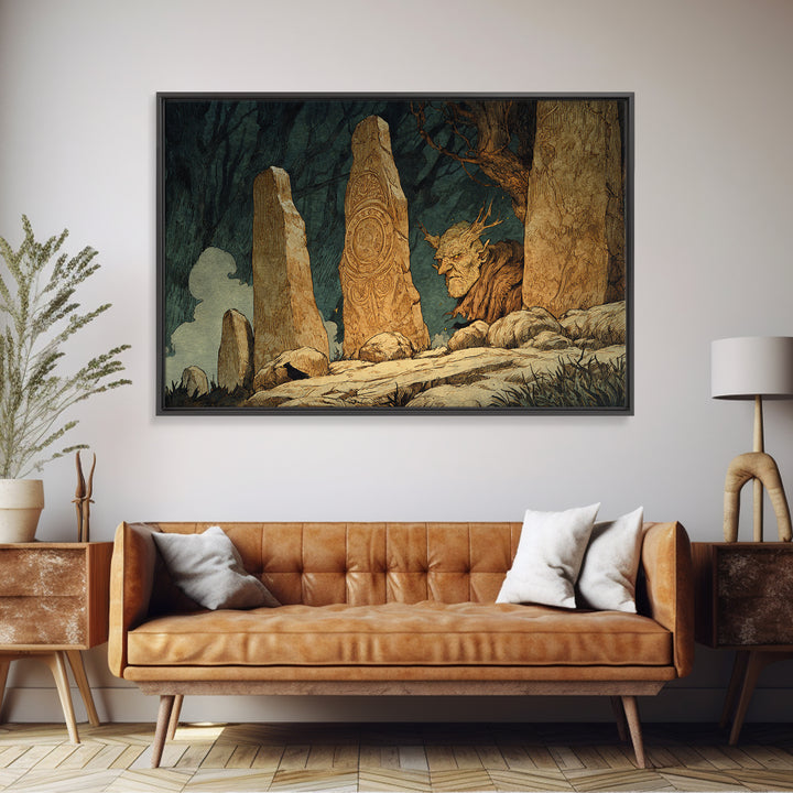 The Stone-Circle Spirit, Gothic Storybook Art, Landscape Wall Art, Gothic Horror Wall Art, Canvas Print, Halloween Wall Art