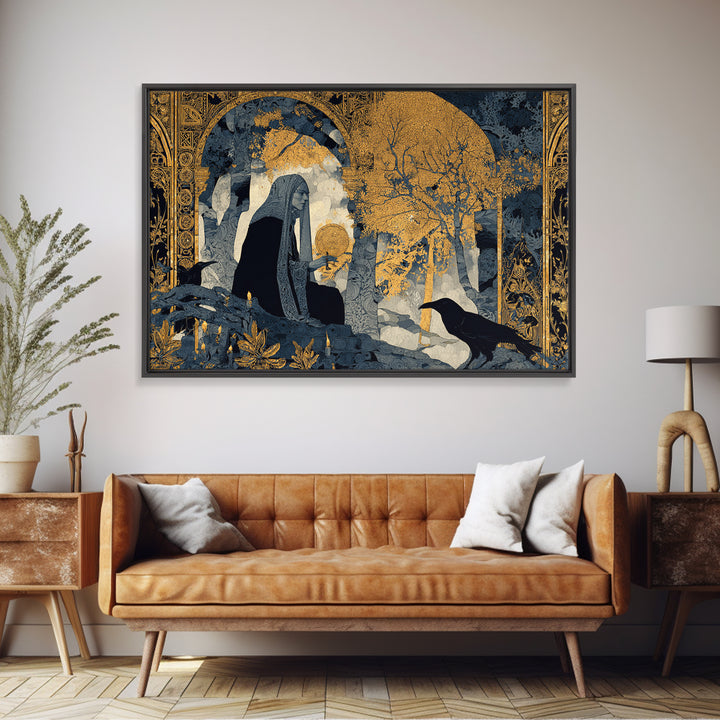 The Stone-Circle Spirit, Stained Glass Gothic Art, Landscape Wall Art, Dark Fantasy Wall Art, Framed Canvas Print, Halloween Wall Art