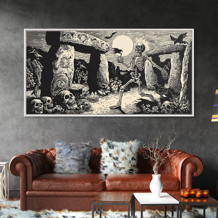The Stone-Circle Spirit, Macabre Folk Print Art, Wide Panoramic Art, Gothic Horror Wall Art, Framed Canvas Print