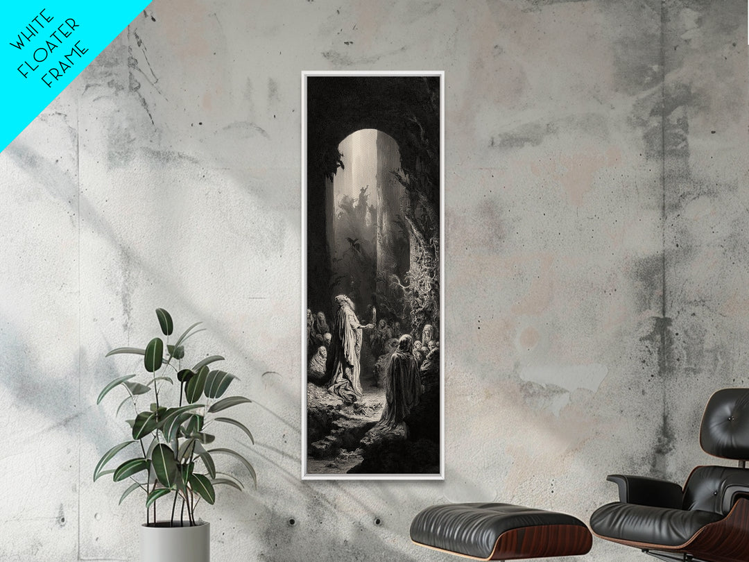 The Cave Oracle, Gothic Engraving Art, Tall Narrow Wall Art, Dark Halloween Decor, Framed Canvas Print, Halloween Wall Art