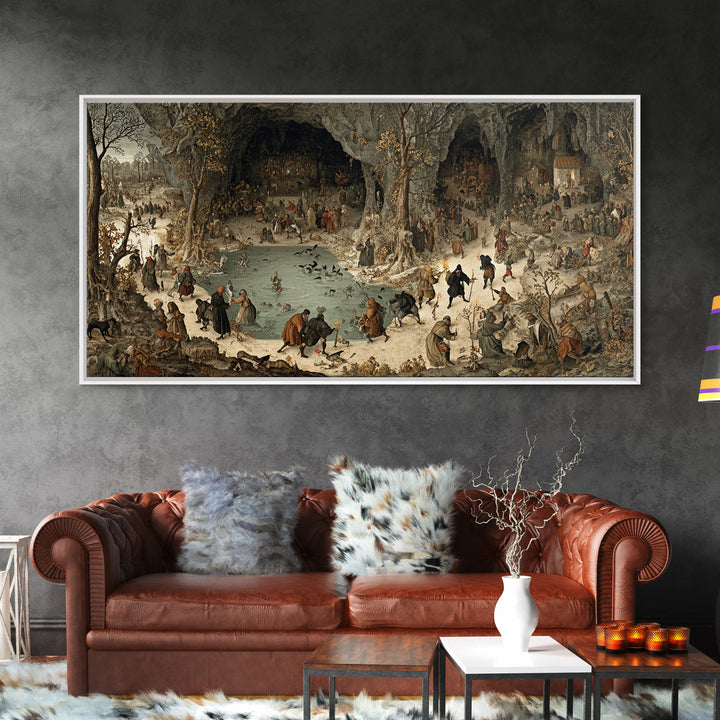 The Cave Oracle, Northern Renaissance Horror, Wide Panoramic Art, Gothic Horror Wall Art, Framed Canvas Print, Halloween Wall Art