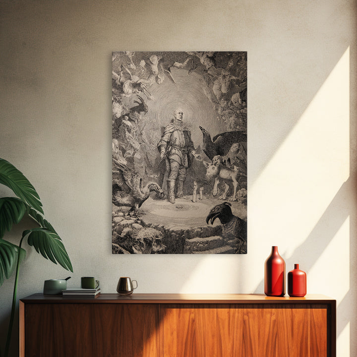 The Cave Oracle, Renaissance Engraving Art, Vertical Wall Art, Macabre Wall Art, Canvas Print, Halloween Wall Art, Dark Fantasy Art
