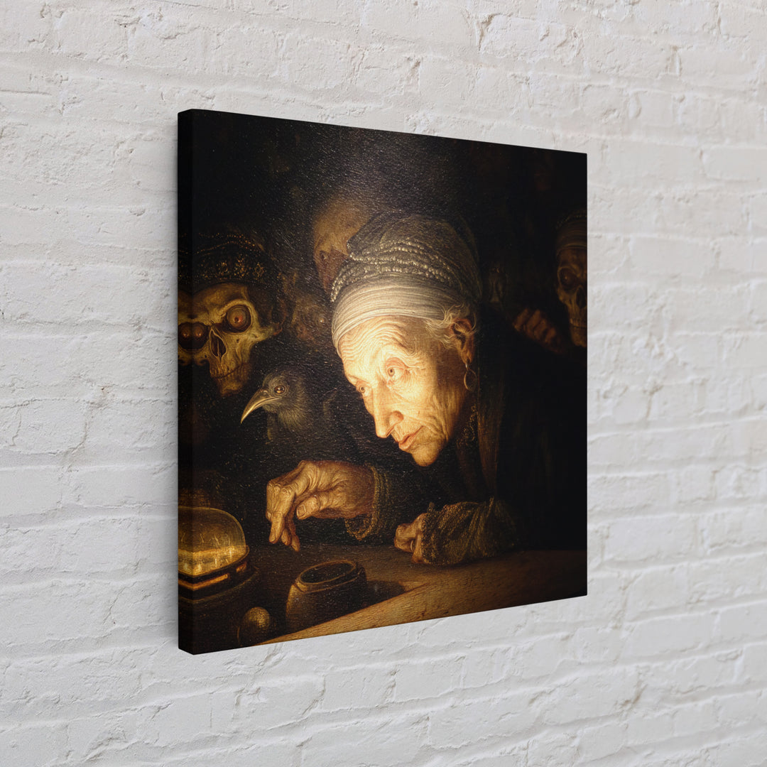 The Cave Oracle, Danse Macabre Art, Square Wall Art, Macabre Wall Art, Framed Canvas Print, Halloween Wall Art