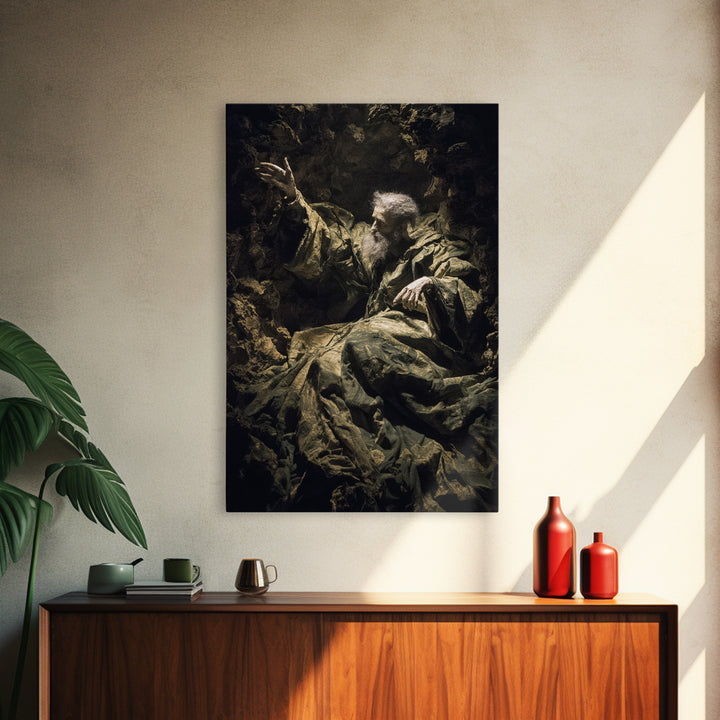 The Cave Oracle, Baroque Witchcraft Art, Vertical Wall Art, Macabre Wall Art, Framed Canvas Print, Halloween Wall Art