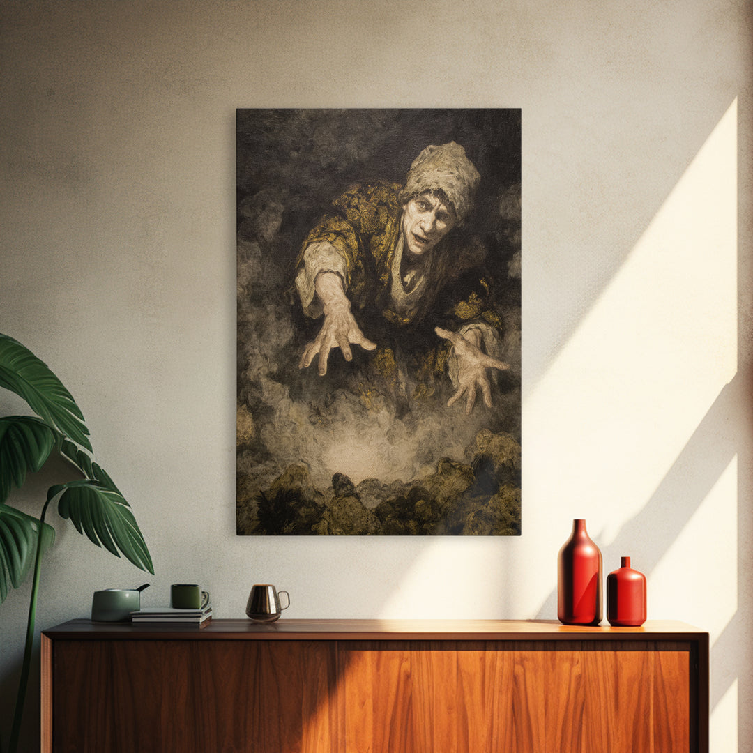 The Cave Oracle, Dark Romantic Horror Art, Vertical Wall Art, Dark Fantasy Wall Art, Canvas Print, Halloween Wall Art, Halloween Decor