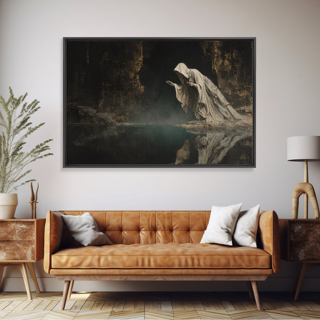The Cave Oracle, Symbolist Gothic Landscape, Landscape Wall Art, Dark Halloween Decor, Canvas Print, Halloween Wall Art, Gothic Home Decor