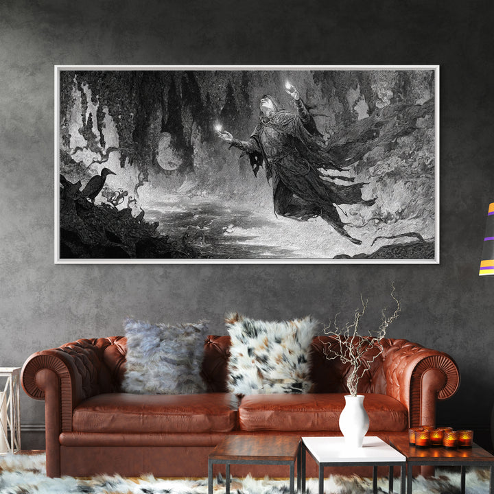 The Cave Oracle, Expressionist Nightmare Art, Wide Panoramic Art, Macabre Wall Art, Framed Canvas Print, Halloween Wall Art, Horror Wall Art