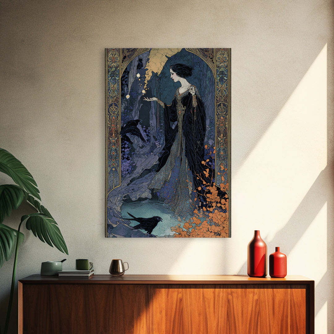 The Cave Oracle, Stained Glass Gothic Art, Vertical Wall Art, Dark Fantasy Wall Art, Canvas Print, Halloween Wall Art, Statement Wall Art
