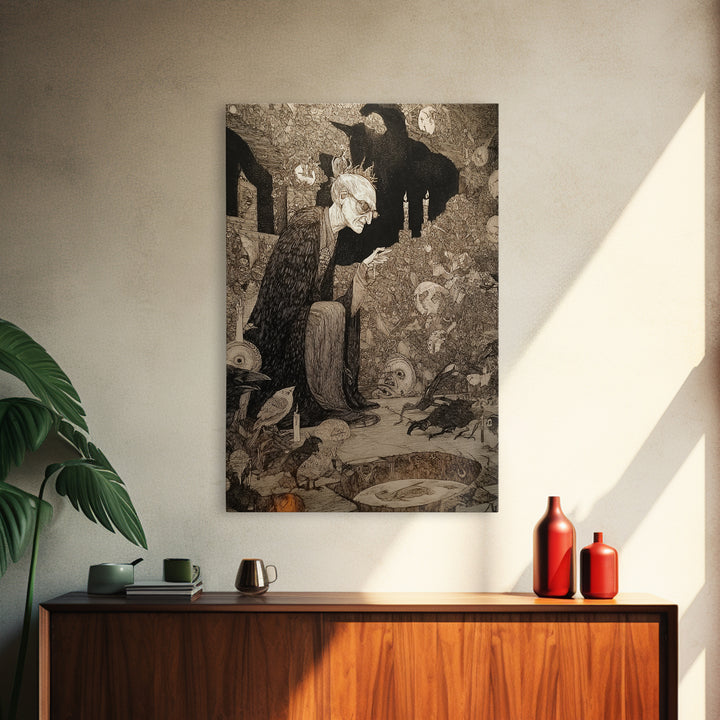 The Cave Oracle, Victorian Macabre Art, Vertical Wall Art, Dark Halloween Decor, Canvas Print, Halloween Wall Art, Macabre Wall Art