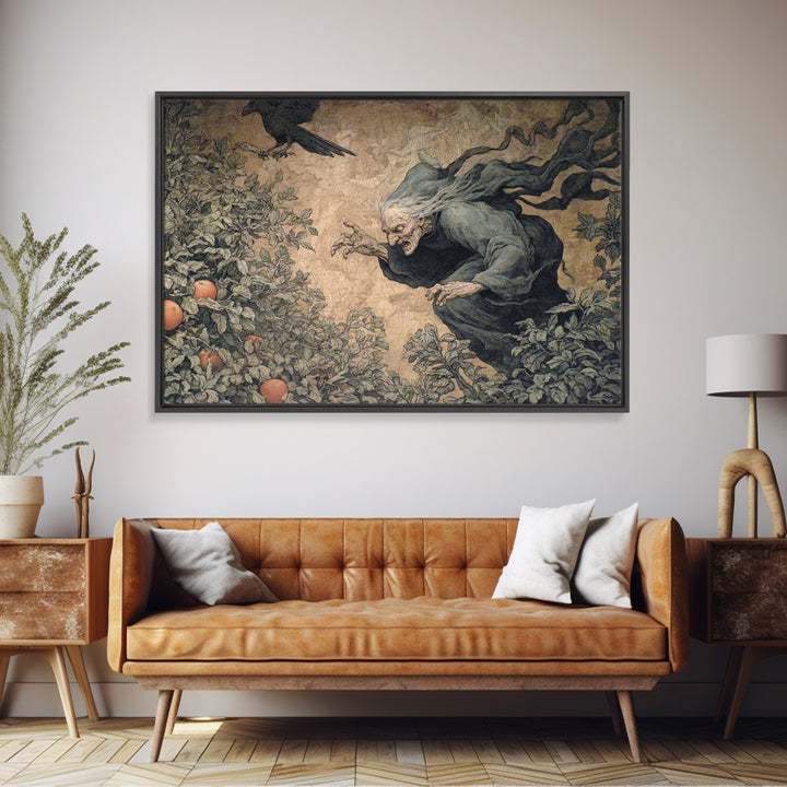The Orchard Hag, Medieval Grotesque Art, Landscape Wall Art, Dark Halloween Decor, Framed Canvas Print, Halloween Wall Art