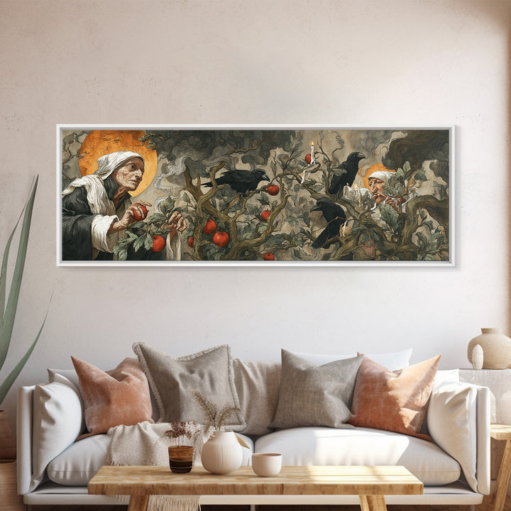 The Orchard Hag, Dark Renaissance Art, Extra Wide Wall Art, Dark Fantasy Wall Art, Canvas Print, Halloween Wall Art