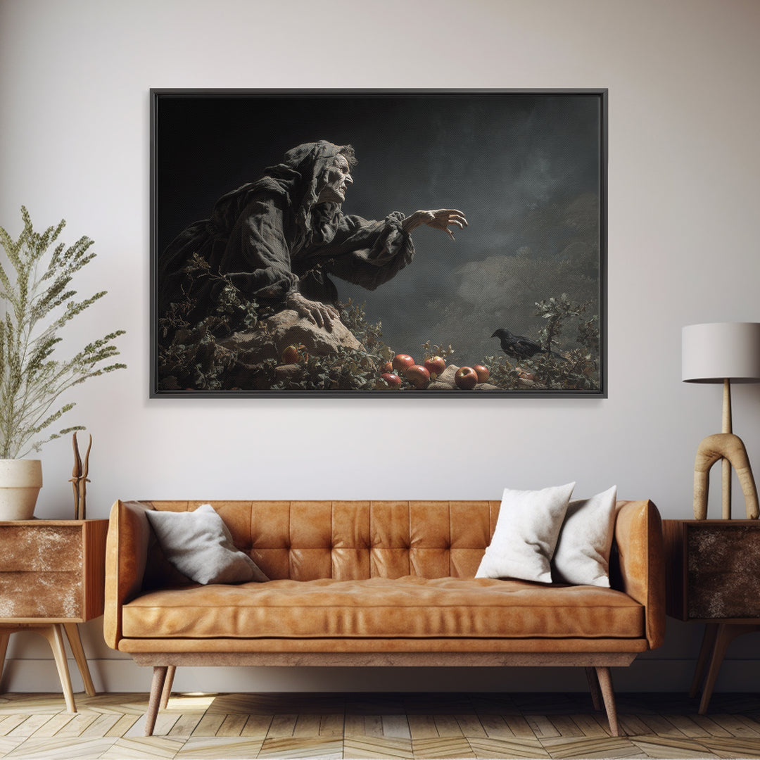 The Orchard Hag, Baroque Witchcraft Art, Landscape Wall Art, Gothic Horror Wall Art, Framed Canvas Print, Halloween Wall Art