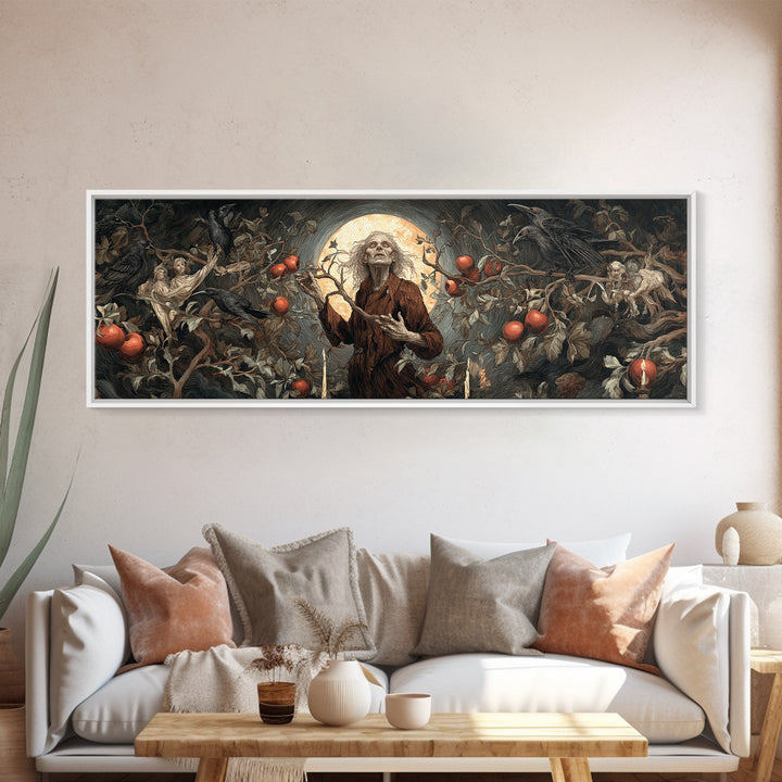 The Orchard Hag, Visionary Gothic Art, Extra Wide Wall Art, Dark Fantasy Wall Art, Framed Canvas Print, Halloween Wall Art