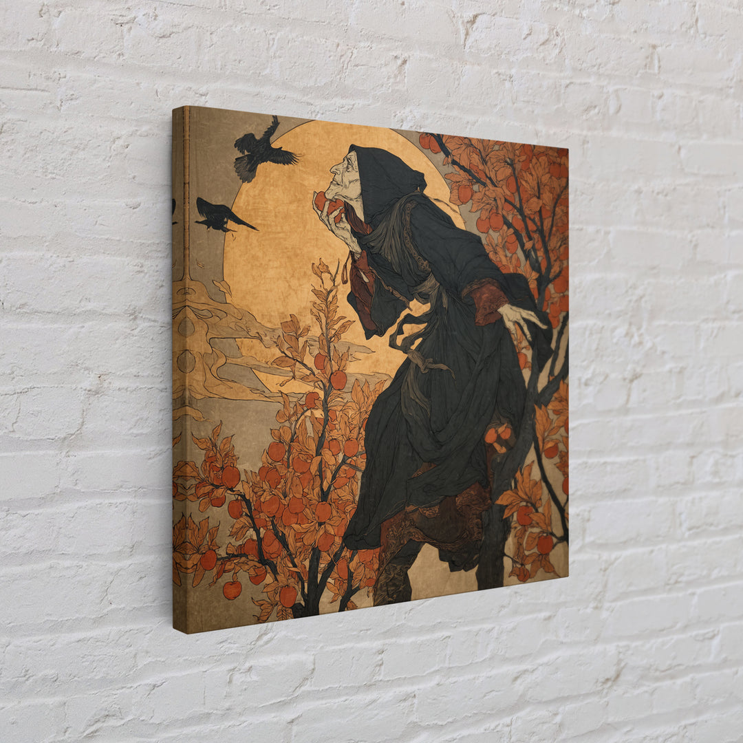 The Orchard Hag, Symbolist Etching Art, Square Wall Art, Dark Halloween Decor, Canvas Print, Halloween Wall Art, Statement Wall Art