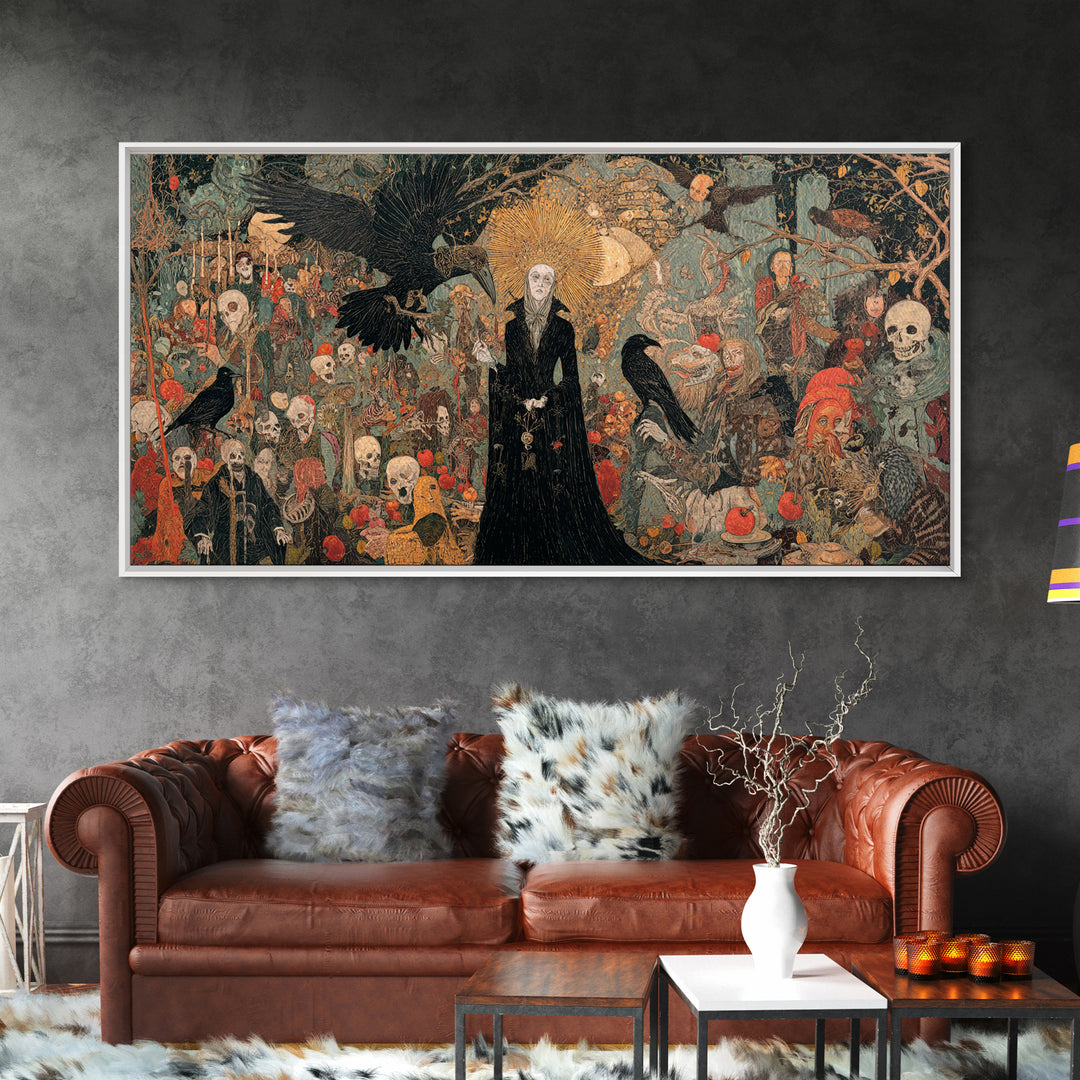 The Orchard Hag, Grotesque Carnival Art, Wide Panoramic Art, Macabre Wall Art, Framed Canvas Print, Halloween Wall Art, Dark Fantasy Art