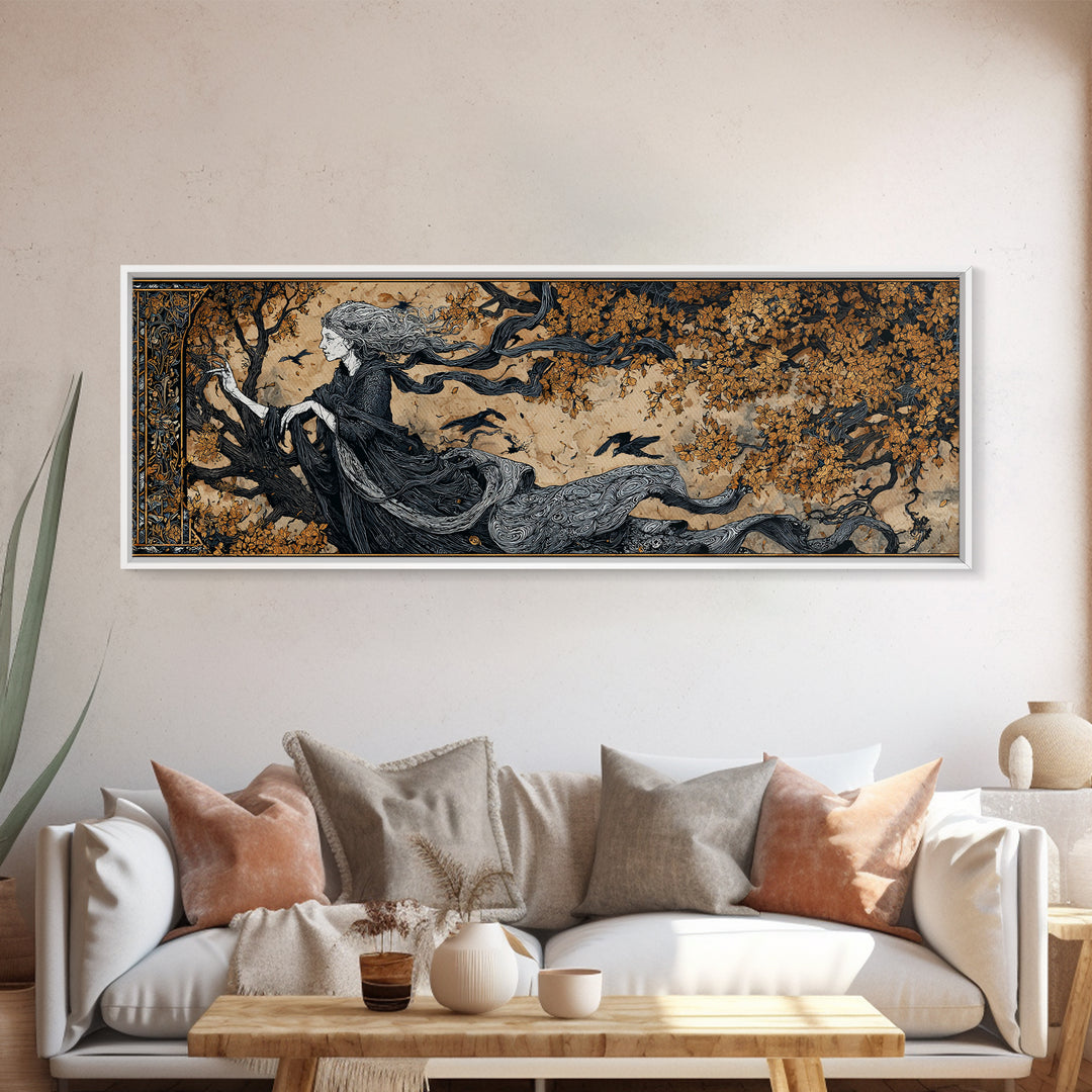 The Orchard Hag, Stained Glass Gothic Art, Extra Wide Wall Art, Dark Halloween Decor, Canvas Print, Halloween Wall Art, Gothic Home Decor