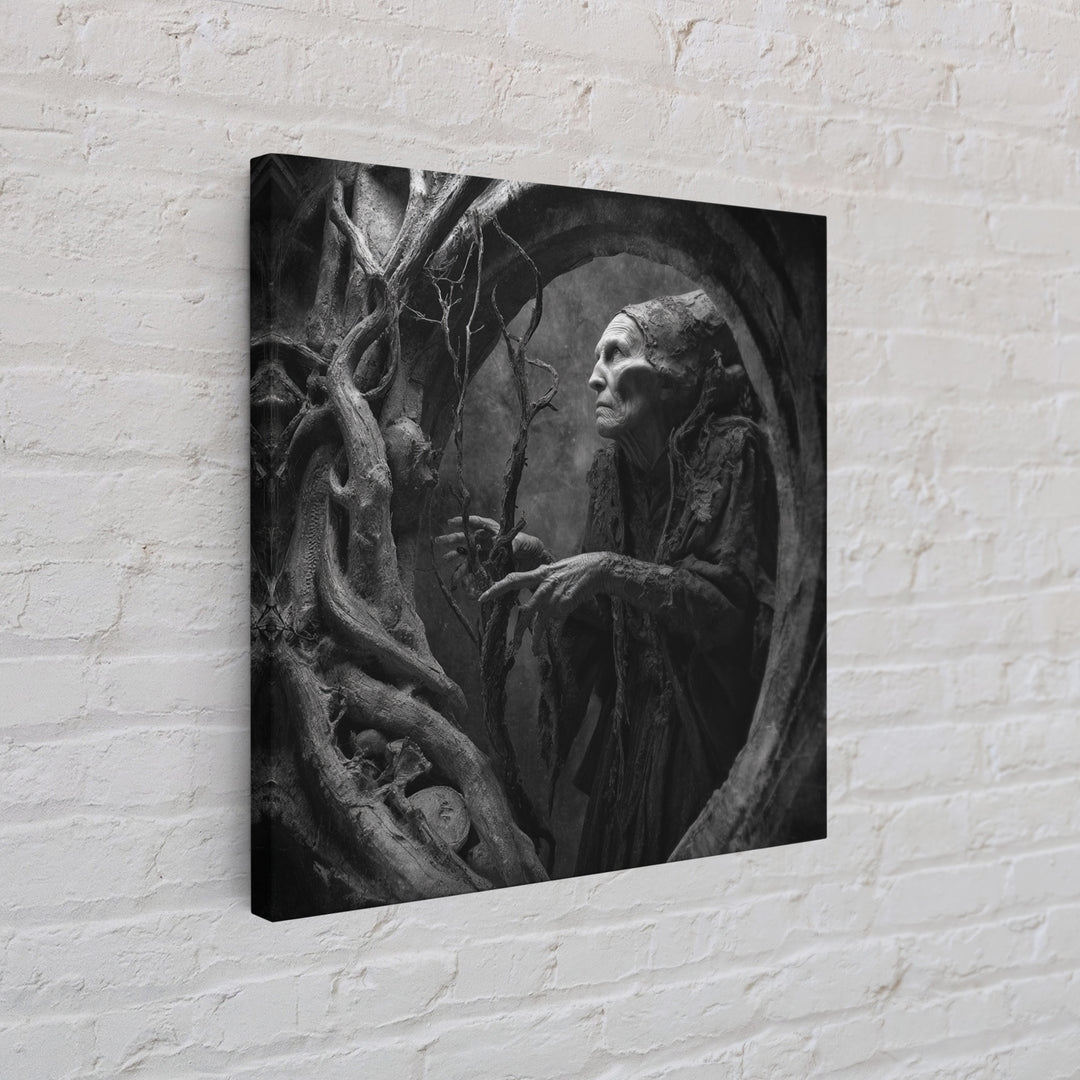 The Orchard Hag, Biomechanical Horror Art, Square Wall Art, Dark Halloween Decor, Canvas Print, Halloween Wall Art, Statement Wall Art
