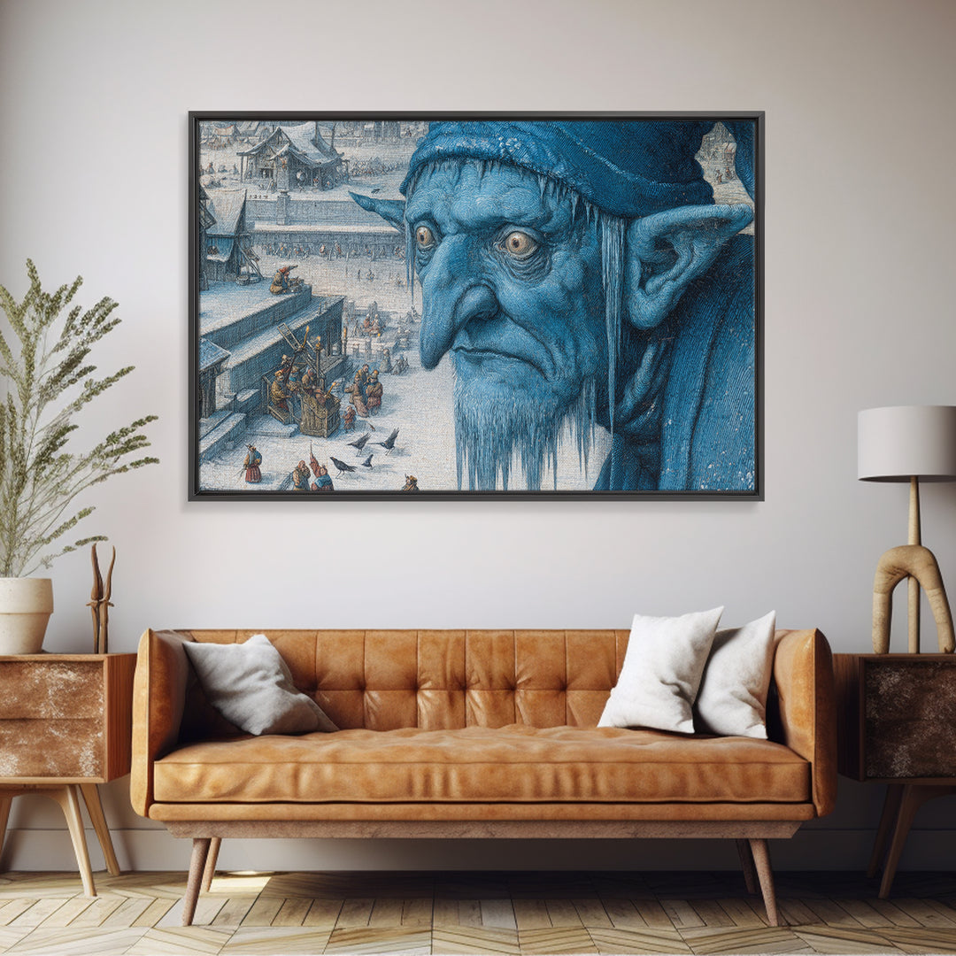 The Frost Goblin, Medieval Grotesque Art, Landscape Wall Art, Dark Fantasy Wall Art, Framed Canvas Print, Halloween Wall Art
