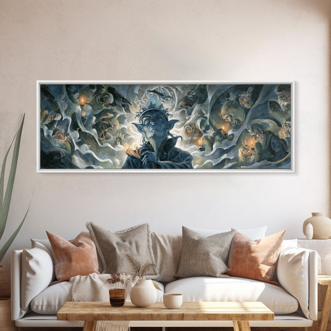 The Frost Goblin, Gothic Nightmare Art, Extra Wide Wall Art, Macabre Wall Art, Framed Canvas Print, Halloween Wall Art