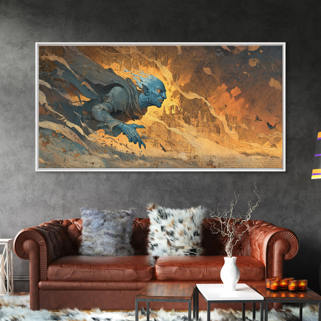 The Frost Goblin, Apocalyptic Romantic Art, Wide Panoramic Art, Macabre Wall Art, Canvas Print, Halloween Wall Art, Gothic Home Decor