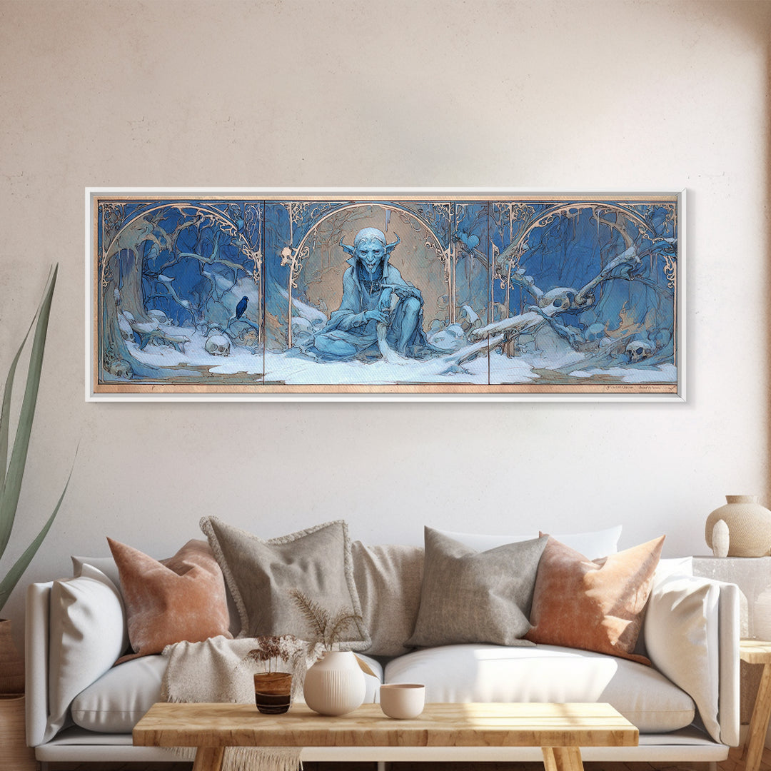 The Frost Goblin, Decadent Gothic Art, Extra Wide Wall Art, Macabre Wall Art, Framed Canvas Print, Halloween Wall Art