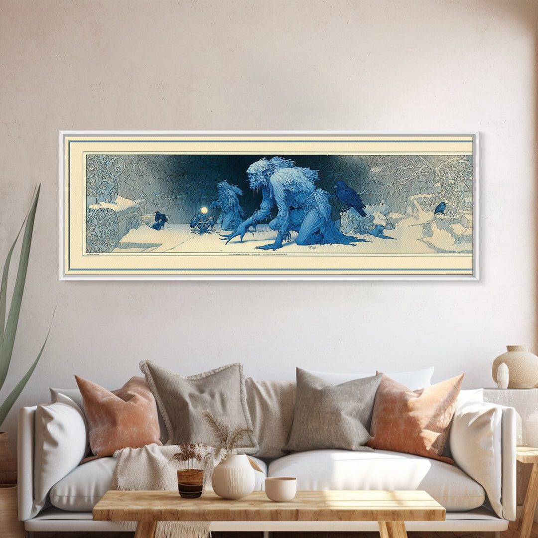 The Frost Goblin, Symbolist Death Art, Extra Wide Wall Art, Macabre Wall Art, Framed Canvas Print, Halloween Wall Art