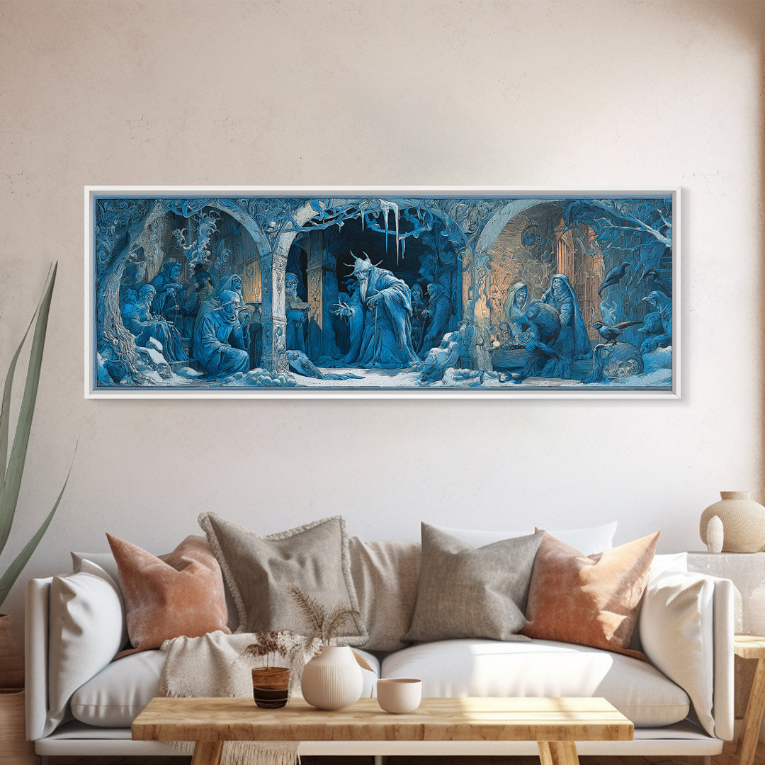 The Frost Goblin, Expressionist Gothic Art, Extra Wide Wall Art, Dark Halloween Decor, Framed Canvas Print, Halloween Wall Art