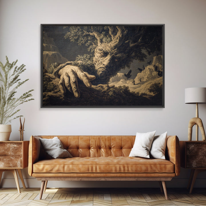 The Hollow-Tree Monster, Baroque Witchcraft Art, Landscape Wall Art, Dark Halloween Decor, Canvas Print, Halloween Wall Art
