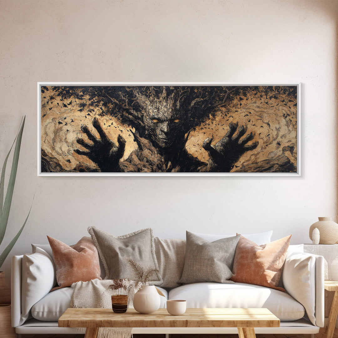 The Hollow-Tree Monster, Dark Romantic Horror Art, Extra Wide Wall Art, Gothic Horror Wall Art, Canvas Print, Halloween Wall Art