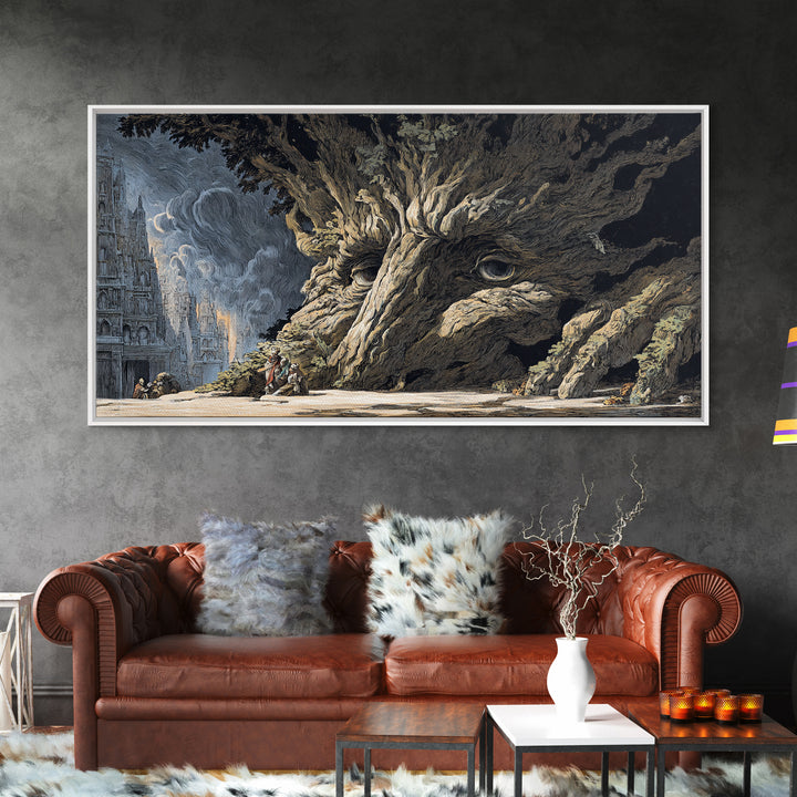 The Hollow-Tree Monster, Apocalyptic Romantic Art, Wide Panoramic Art, Dark Fantasy Wall Art, Framed Canvas Print, Halloween Wall Art