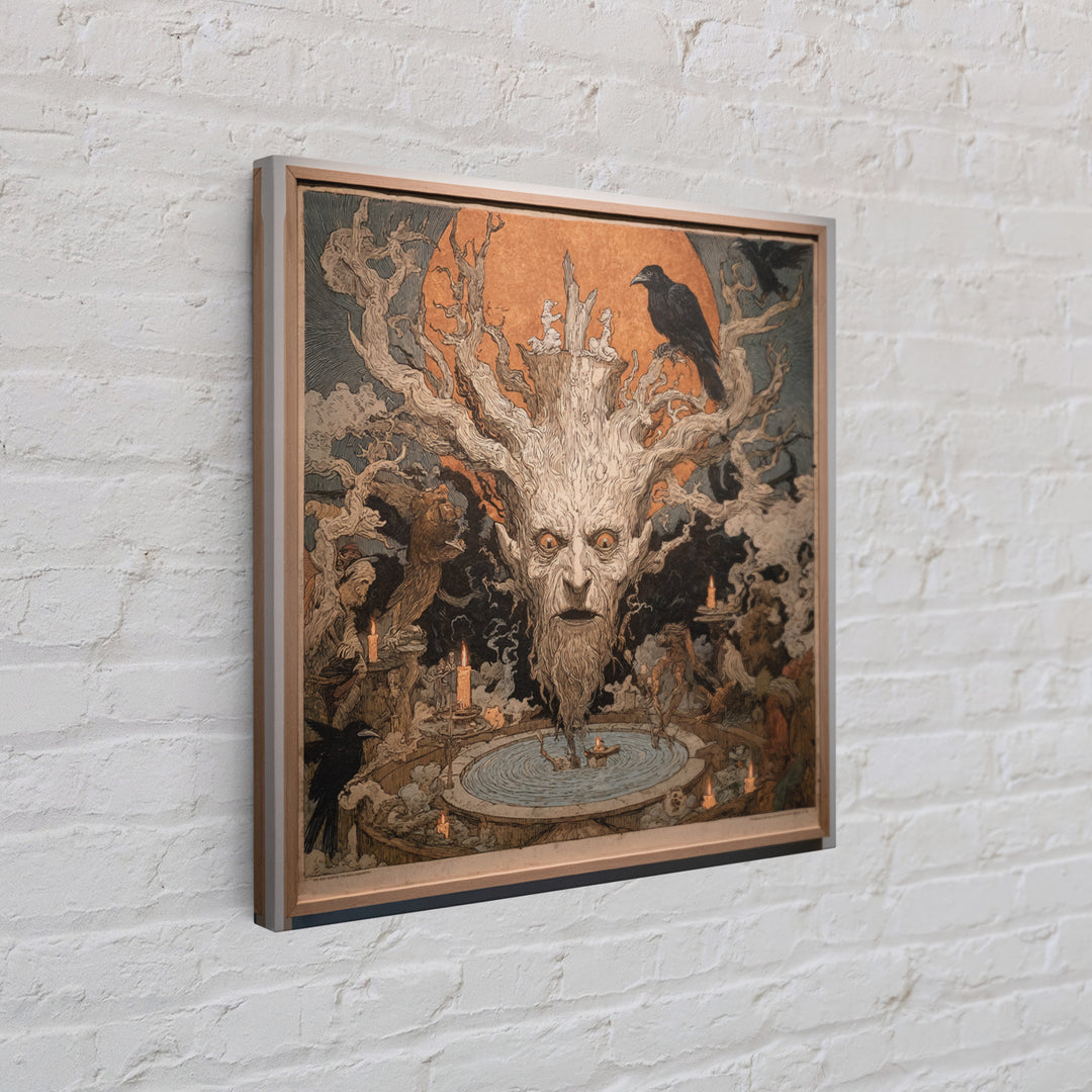 The Hollow-Tree Monster, Symbolist Etching Art, Square Wall Art, Dark Halloween Decor, Canvas Print, Halloween Wall Art