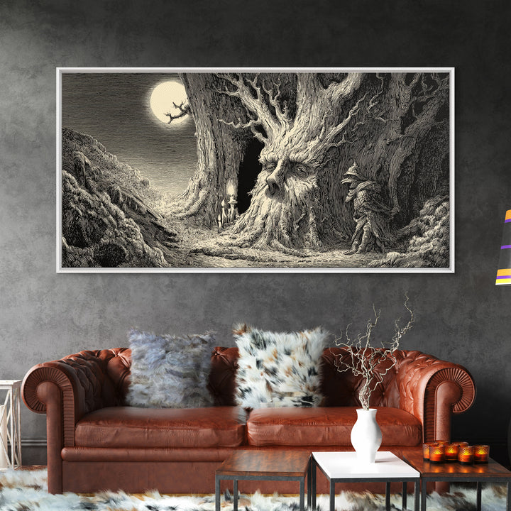 The Hollow-Tree Monster, Expressionist Nightmare Art, Wide Panoramic Art, Macabre Wall Art, Canvas Print, Halloween Wall Art
