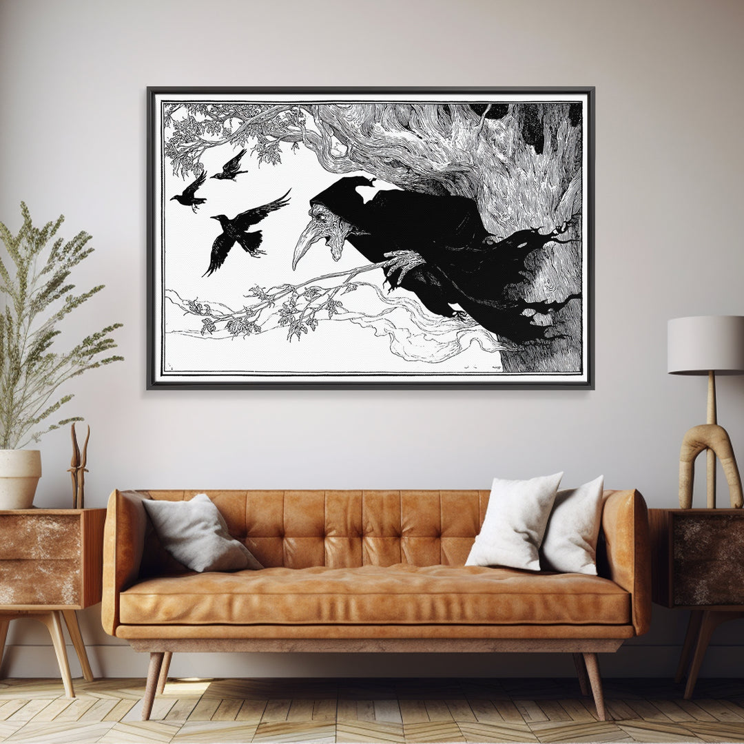 The Hollow-Tree Monster, Decadent Line Art, Landscape Wall Art, Gothic Horror Wall Art, Canvas Print, Halloween Wall Art