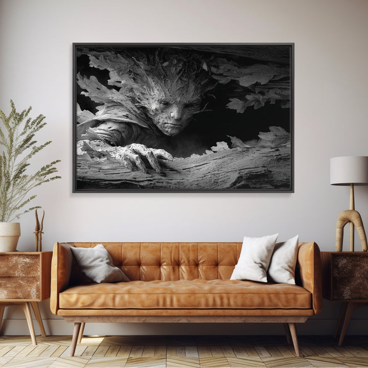 The Hollow-Tree Monster, Biomechanical Horror Art, Landscape Wall Art, Dark Fantasy Wall Art, Canvas Print, Halloween Wall Art