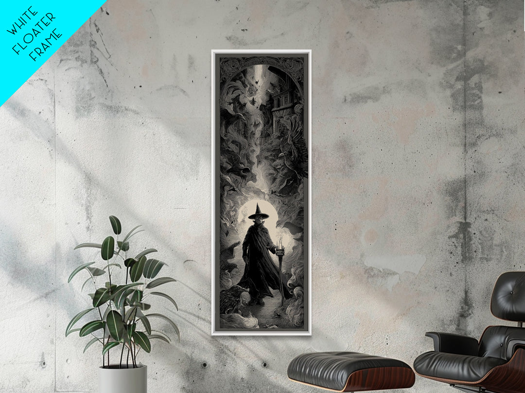 The Crossroads Spirit, Gothic Engraving Art, Tall Narrow Wall Art, Dark Halloween Decor, Framed Canvas Print, Halloween Wall Art
